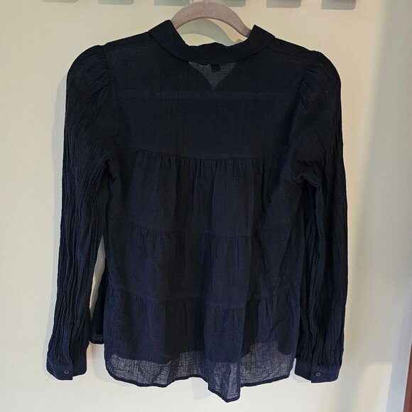 Women's Banana Republic Tiered Navy Blue Long Sleeve Button Front Blouse - Picture 4 of 9